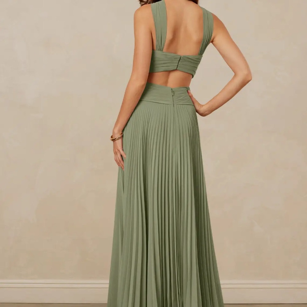 Azazie Olive Green Pleated Halter Wedding Dress - Picture 3 of 10